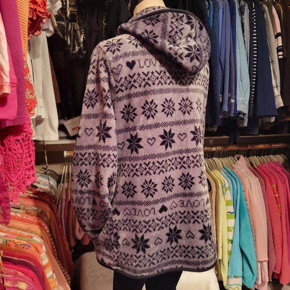 NO BOUNDARIES Plush Black 'n Gray LOVE 🖤's 'n Snowflakes Zip Hoodie Jacket XXL - Picture 7 of 11